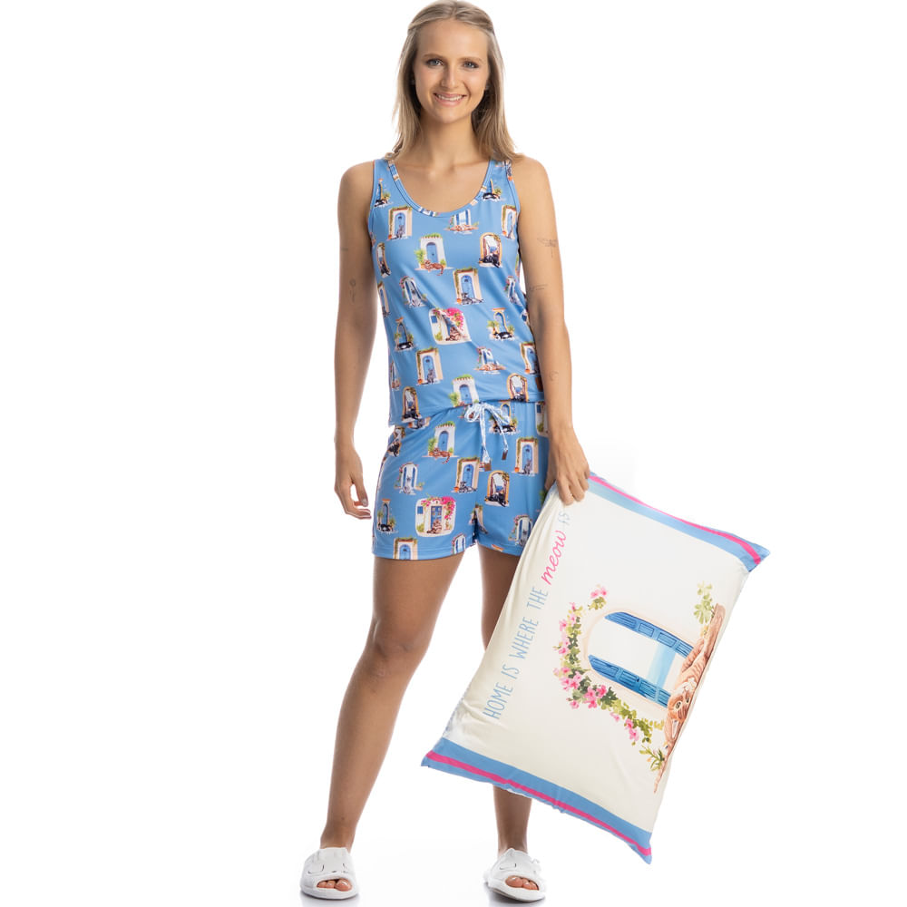 Pijama Feminino Curto Regata Cats - Imagem 3 - Mobile