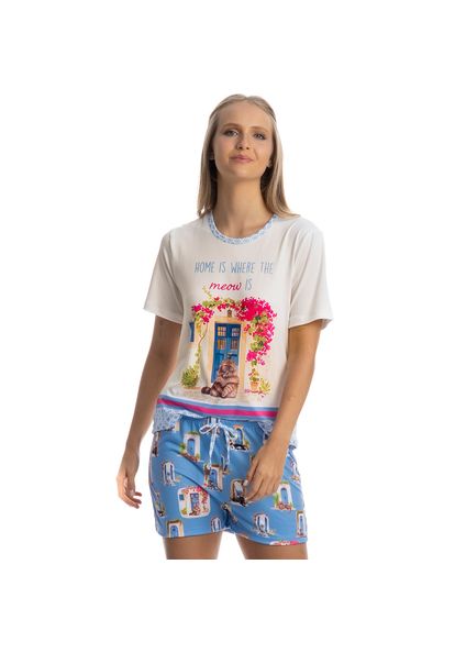 Pijama Curto Cats Azul-2 - Imagem 1