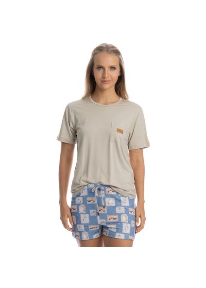 Pijama Feminino Curto Com Bolso Forest Azul - Imagem 1