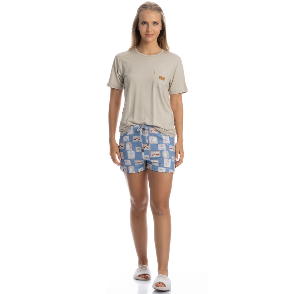 Pijama Feminino Curto Com Bolso Forest - Imagem 3 - Mobile