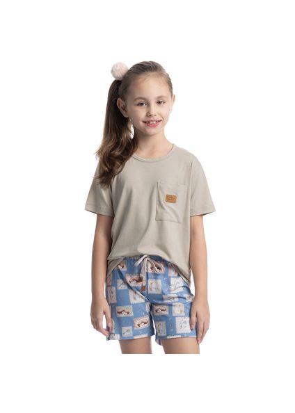 Pijama Infantil Curto Com Bolso Forest Azul - Imagem 1