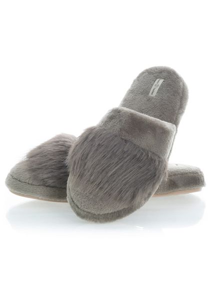 Chinelo Feminino Em Fleece Com Pelo Gianne Cinza - Imagem 1