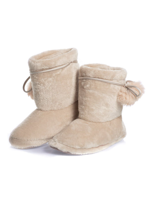 Bota Feminina Em Fleece Domenica Bege - Imagem 1