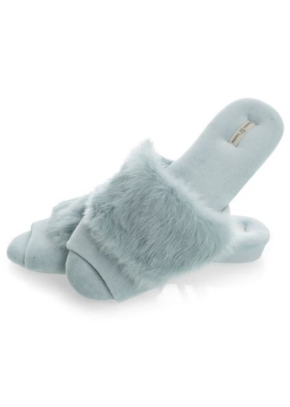 Chinelo Em Plush Com Pelo Larissa Azul - Imagem 1