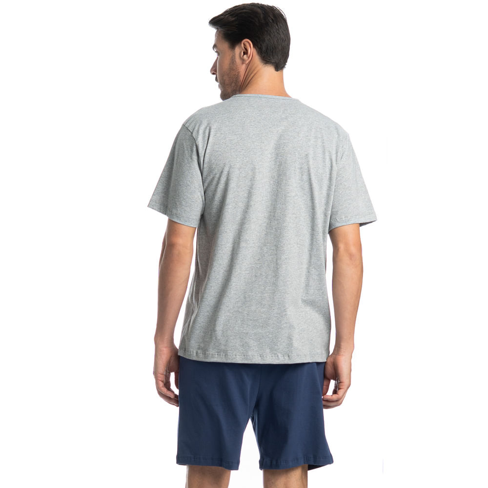 Pijama Masculino Curto Com Bolso Eduardo Tombini Azul-marinho - Imagem 2