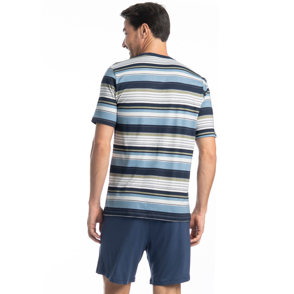 Pijama Masculino Curto Com Bolso José Tombini Azul-marinho - Imagem 2
