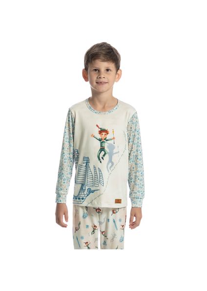 Pijama Infantil Longo Com Punho Peter Pan Branco - Imagem 1
