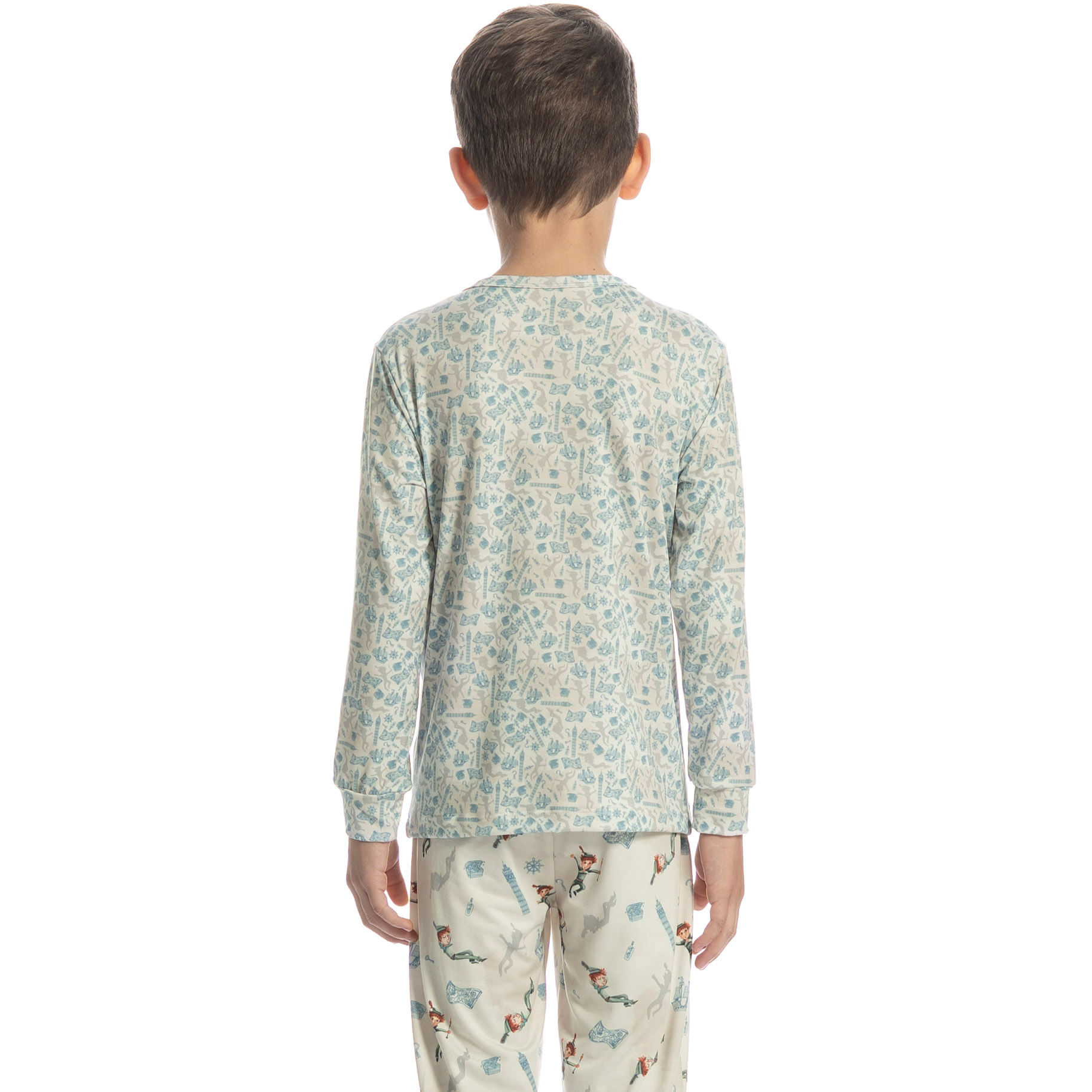 Pijama Infantil Longo Com Punho Peter Pan Branco - Imagem 2