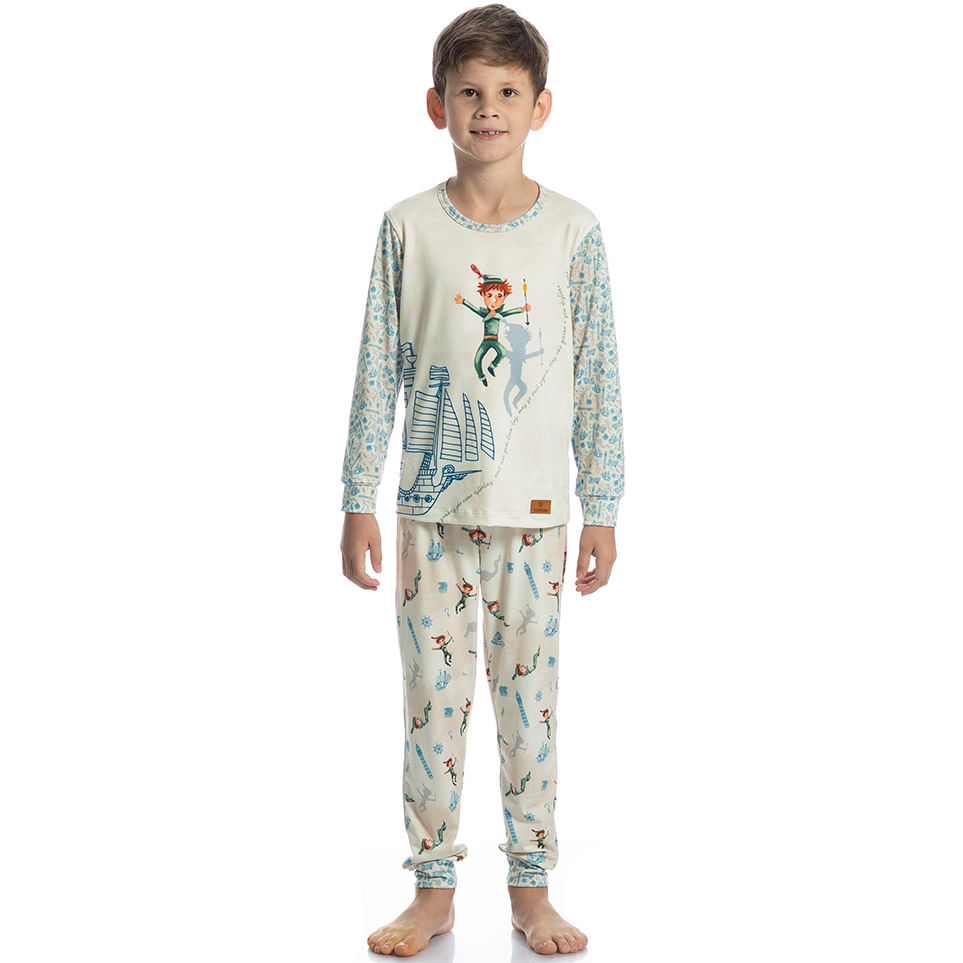 Pijama Infantil Longo Com Punho Peter Pan - Imagem 3 - Mobile