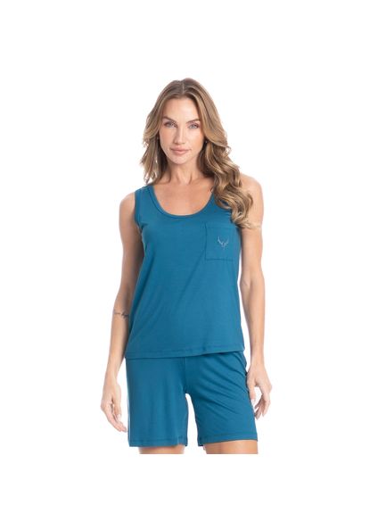 Pijama Feminino Shortão Lisa Azul-2 - Imagem 1