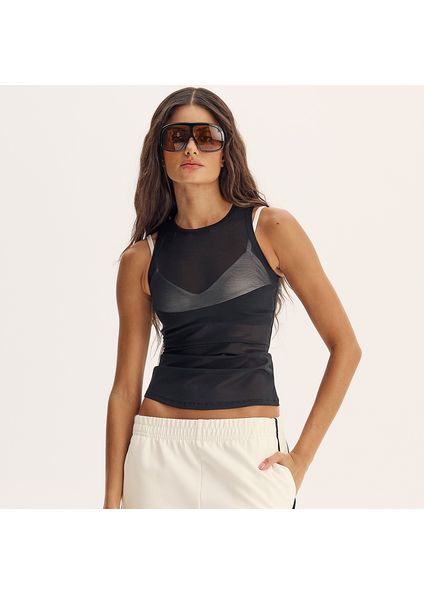 Regata De Tule Mesh Preto - Imagem 1
