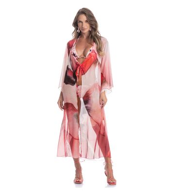 Kaftan De Tule Com Manga Alba - Imagem 3 - Mobile
