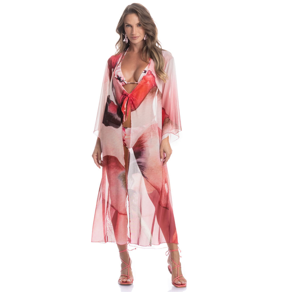 Kaftan De Tule Com Manga Alba - Imagem 3 - Mobile