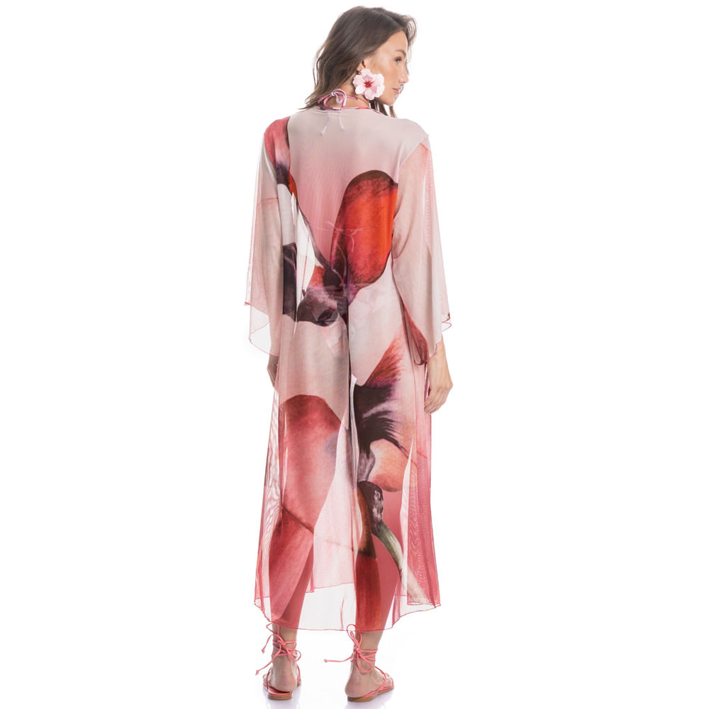 Kaftan De Tule Com Manga Alba - Imagem 4 - Mobile