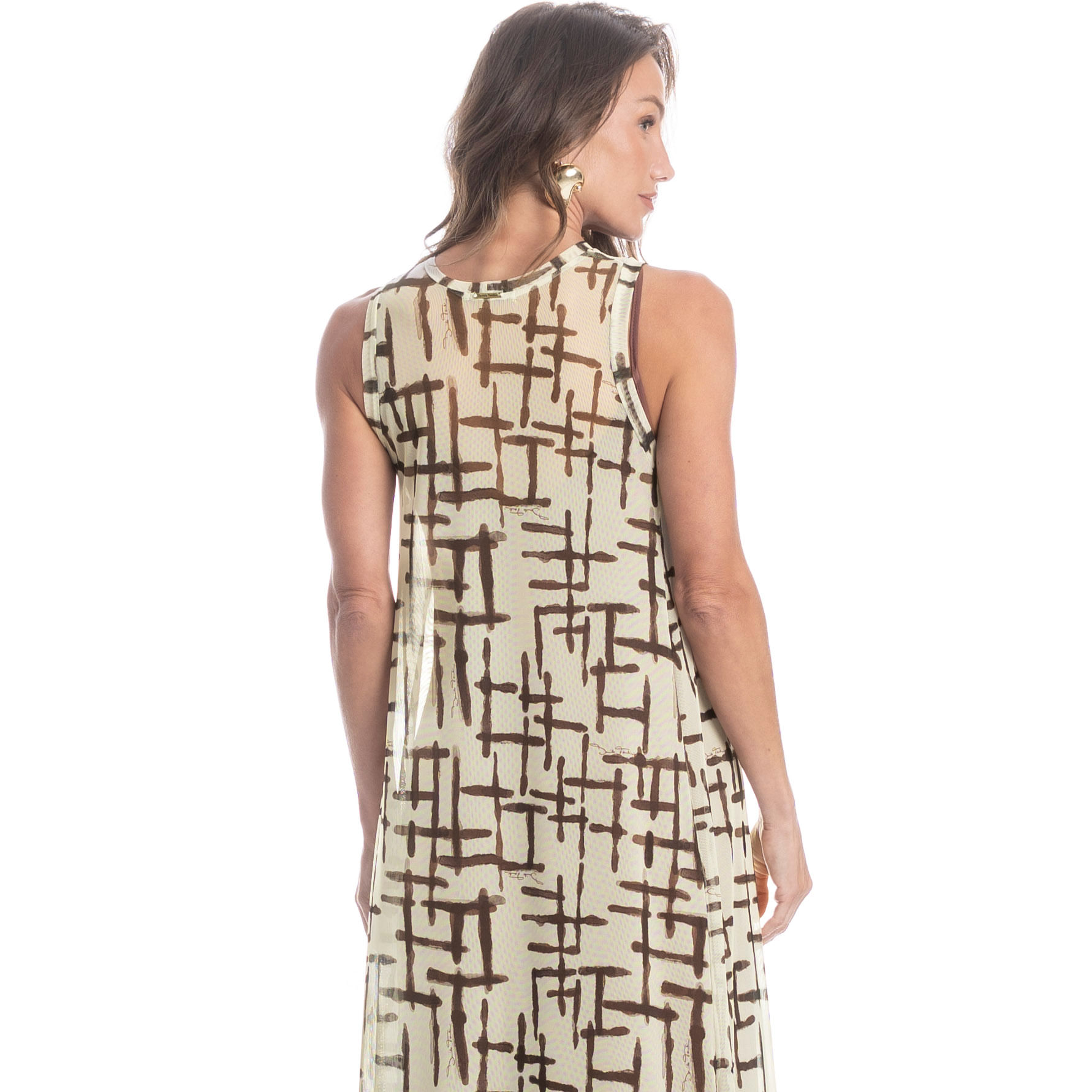 Vestido Amplo De Tule Xadrez Branco - Imagem 2