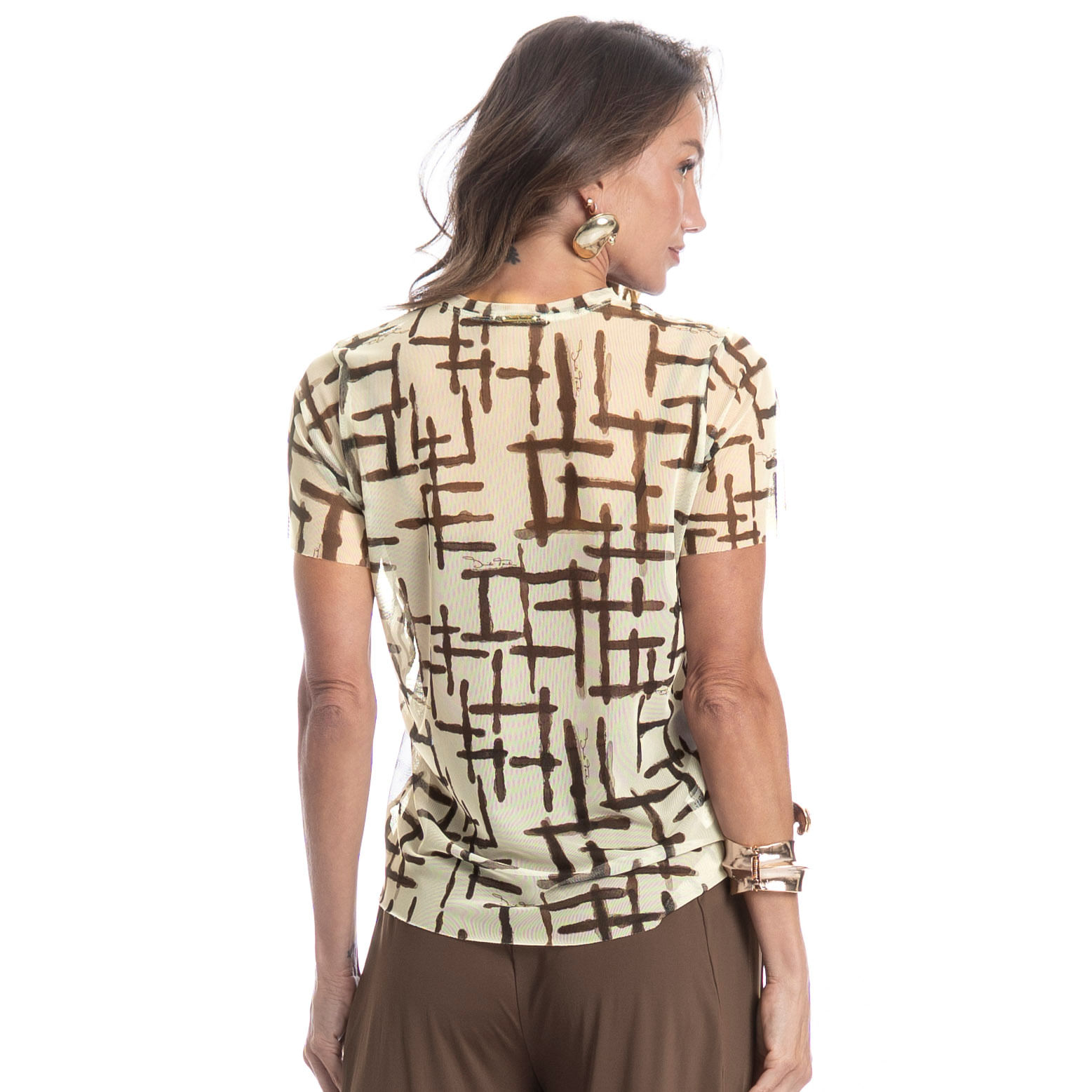 Blusa Feminina De Tule Xadrez Branco - Imagem 2