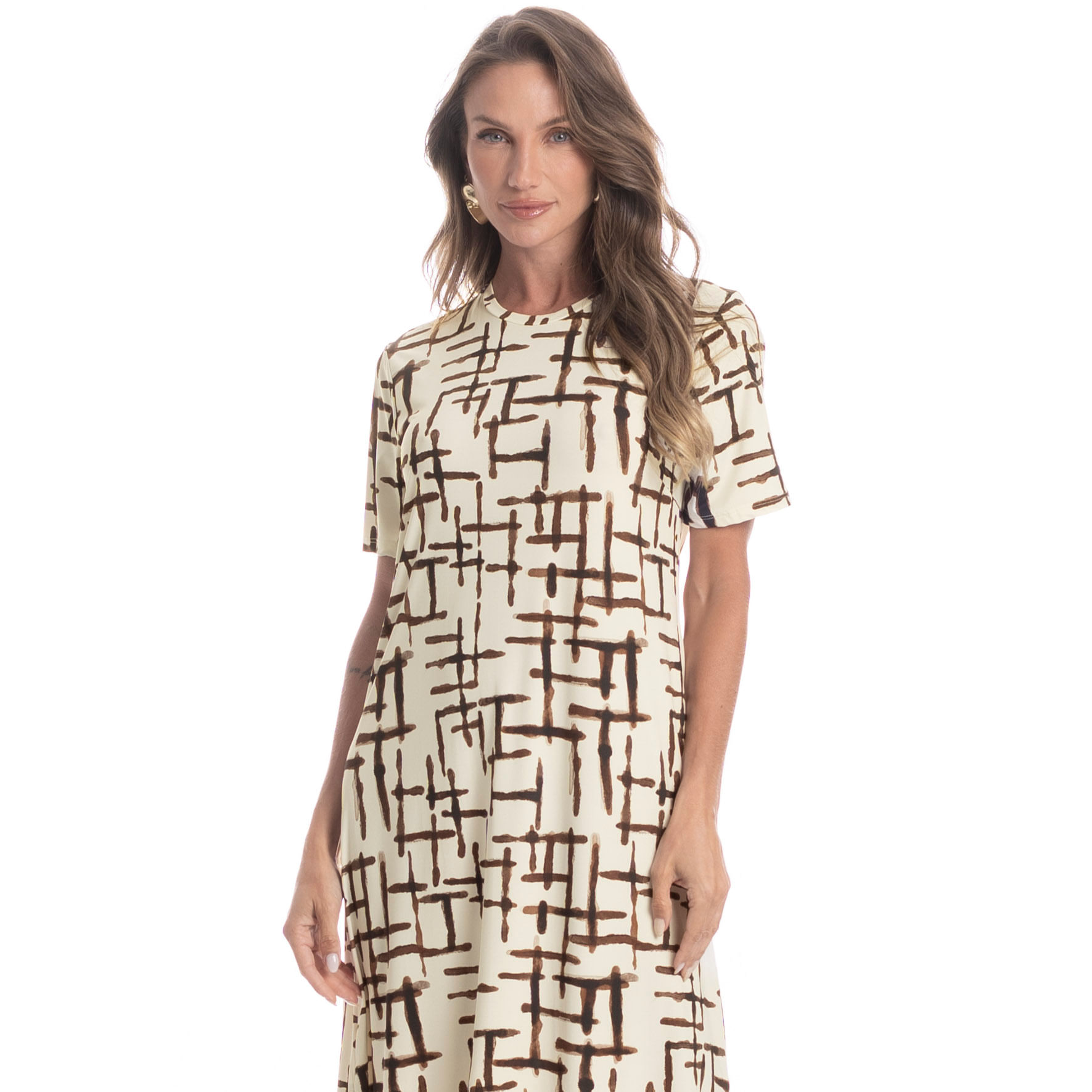 Vestido Com Manga Xadrez Branco - Imagem 1