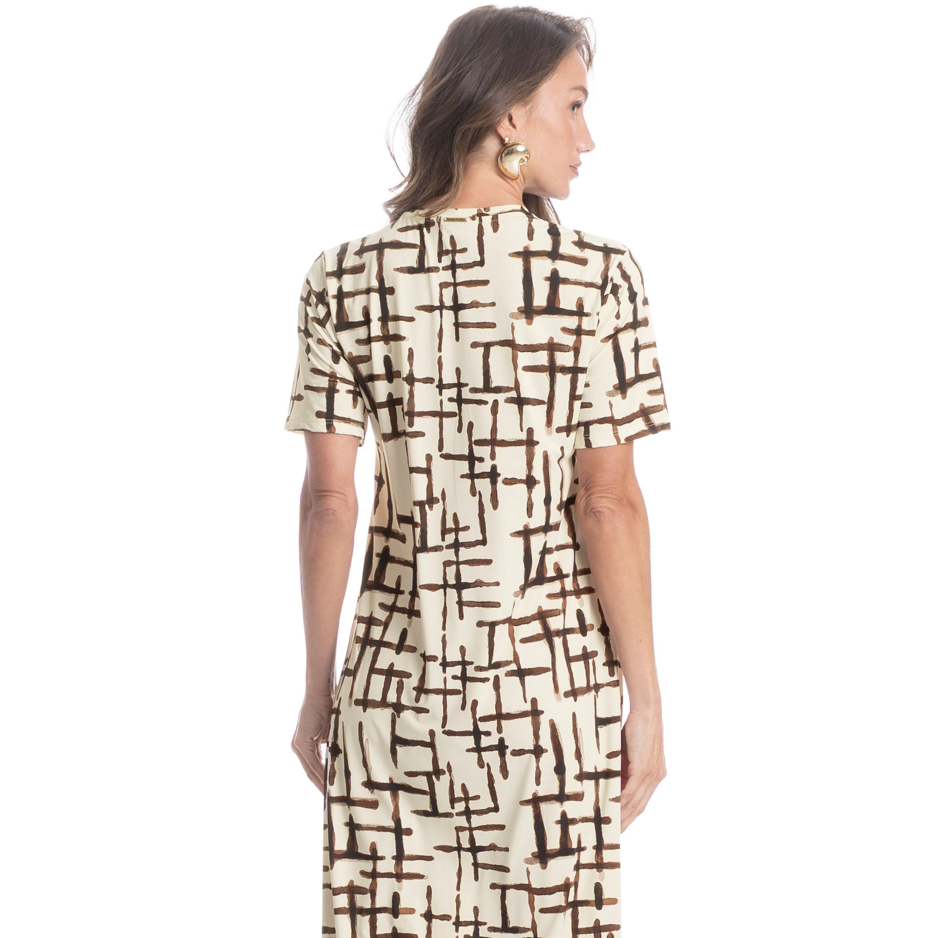 Vestido Com Manga Xadrez Branco - Imagem 2