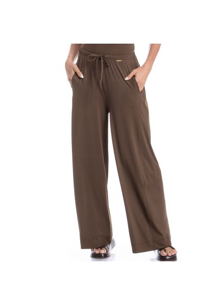 Calça Feminina Com Bolso Xadrez Marrom - Imagem 1