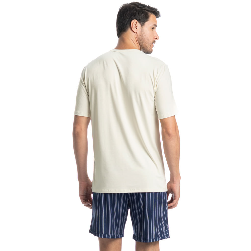 Pijama Masculino Curto Com Bolso Stripes Tombini Azul-marinho - Imagem 2