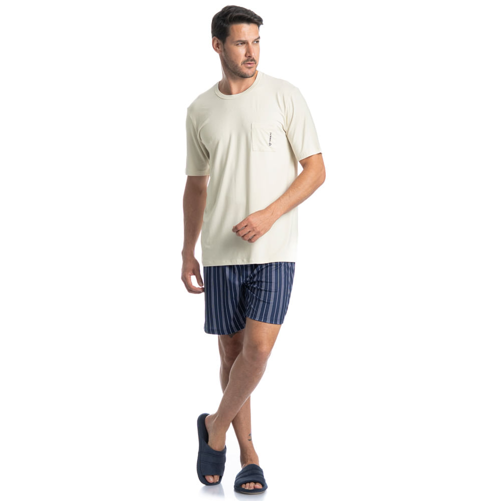 Pijama Masculino Curto Com Bolso Stripes Tombini - Imagem 3 - Mobile