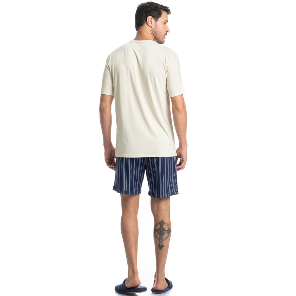 Pijama Masculino Curto Com Bolso Stripes Tombini - Imagem 4 - Mobile