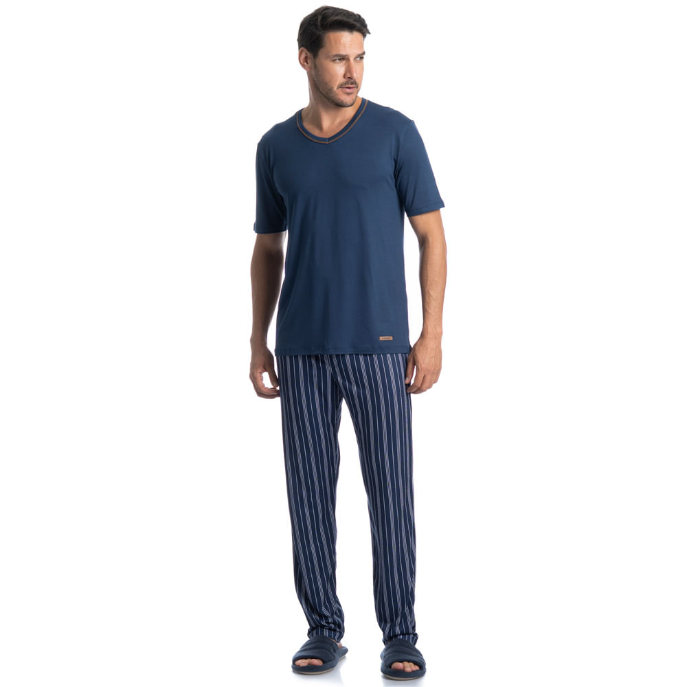 Pijama Longo Manga Curta Stripes Tombini - Imagem 3 - Mobile