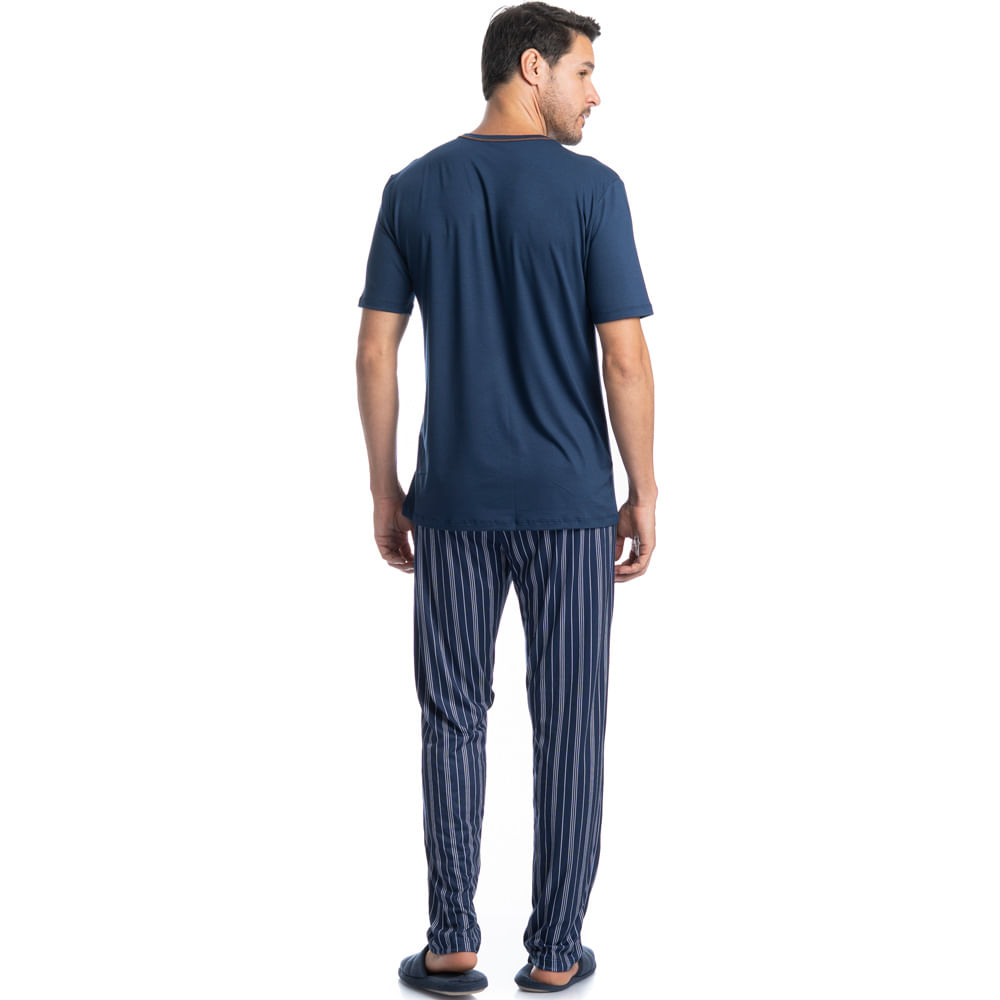 Pijama Longo Manga Curta Stripes Tombini - Imagem 4 - Mobile