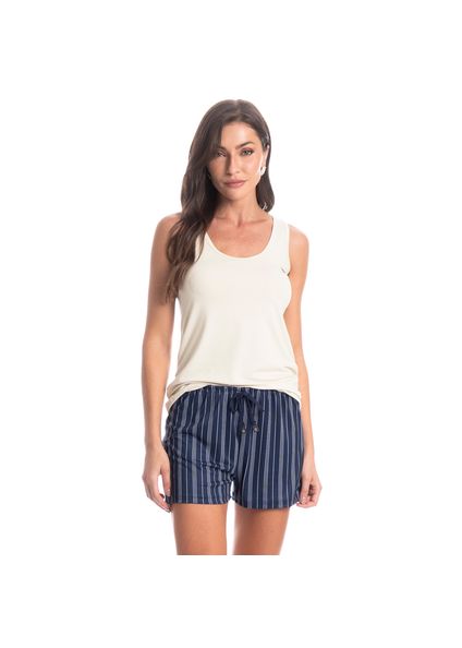 Pijama Feminino Curto Regata Stripes Azul-marinho - Imagem 1