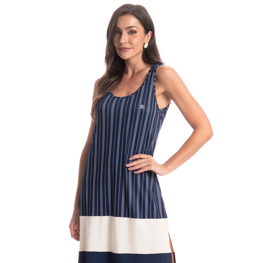 Vestido Midi Regata Stripes Azul-marinho - Imagem 1