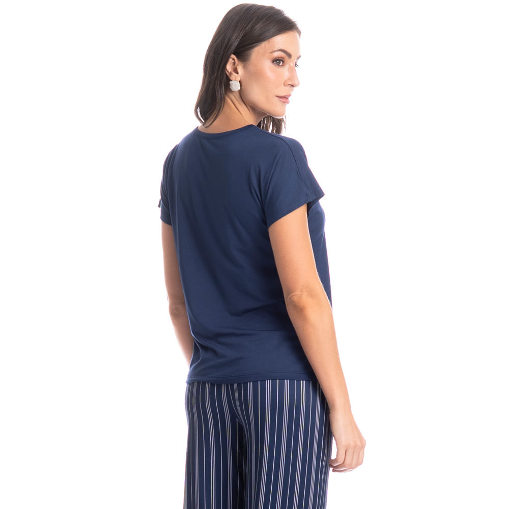 Pijama Feminino Capri Stripes Azul-marinho - Imagem 2