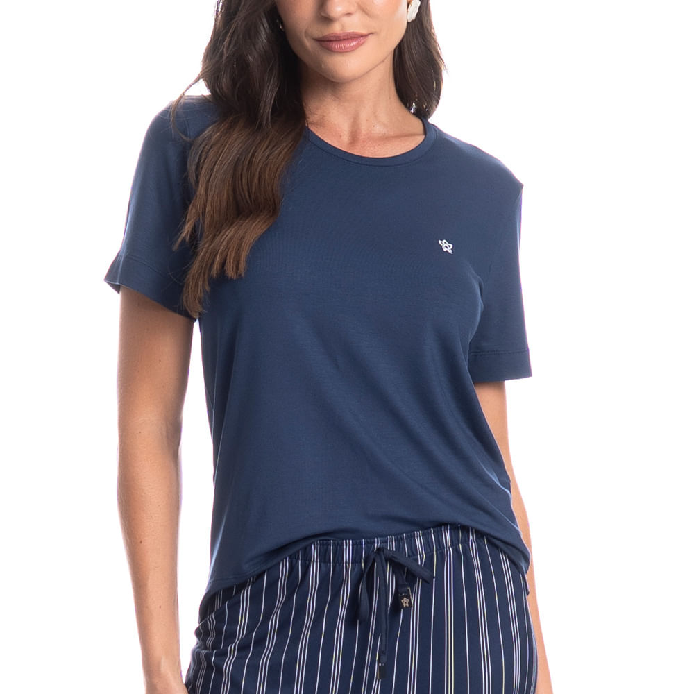 Pijama Feminino Longo Manga Curta Stripes - Imagem 5 - Mobile