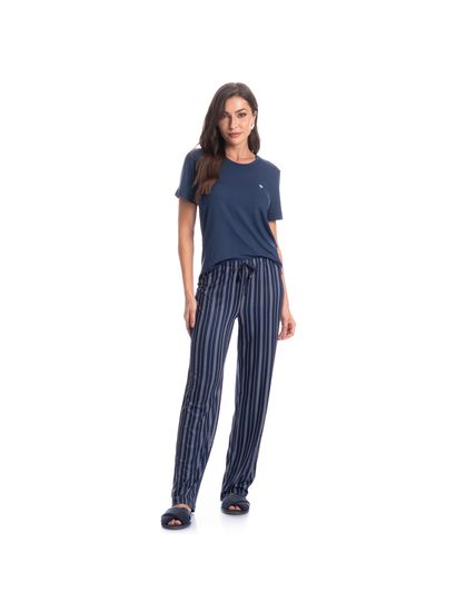 Pijama Feminino Longo Manga Curta Stripes - Imagem 3 - Desktop