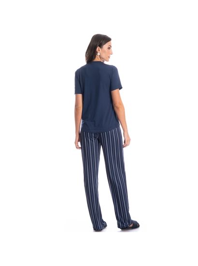 Pijama Feminino Longo Manga Curta Stripes - Imagem 4 - Desktop