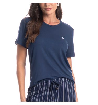 Pijama Feminino Longo Manga Curta Stripes - Imagem 5 - Mobile