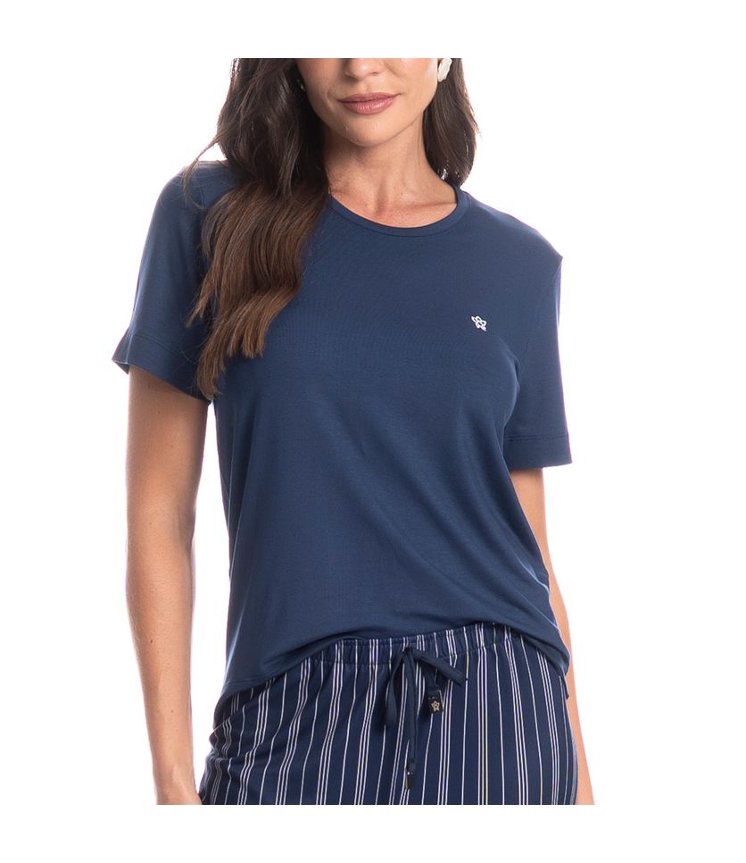 Pijama Feminino Longo Manga Curta Stripes - Imagem 5 - Desktop