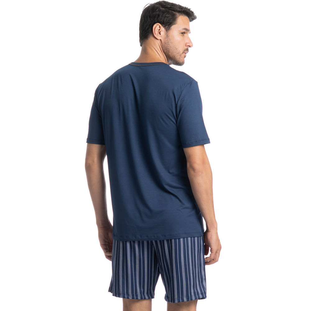 Pijama Masculino Curto Stripes Tombini Azul-marinho - Imagem 2