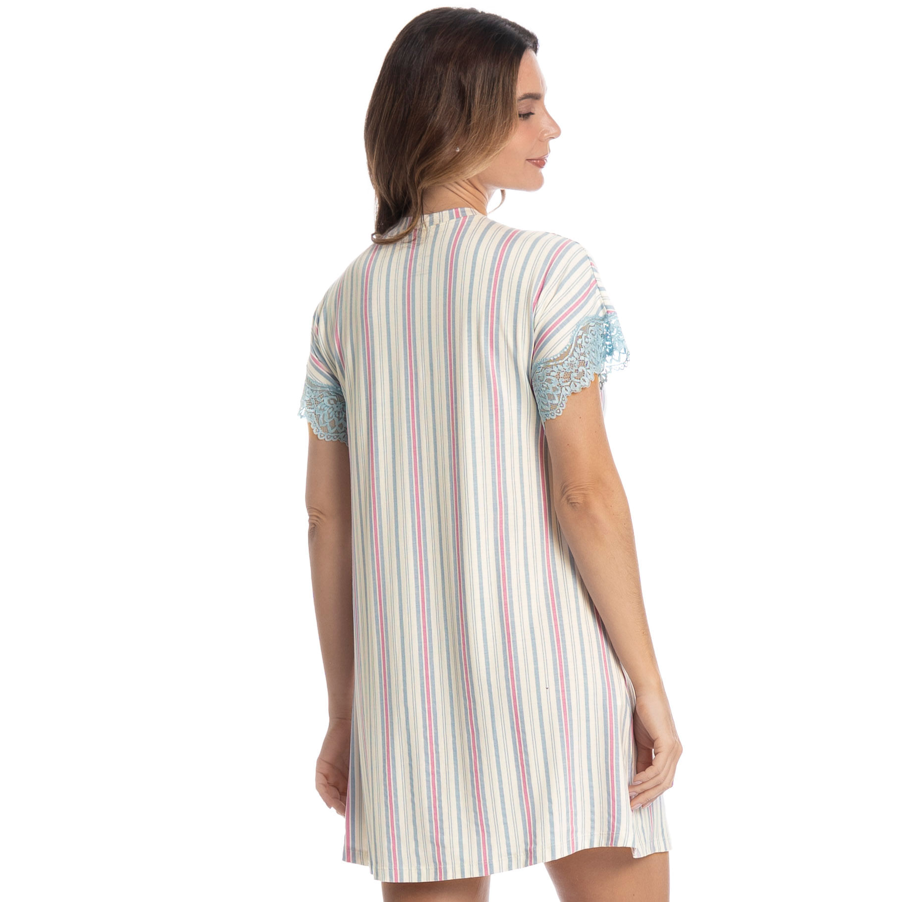 Camisão Curto Abotoado Com Renda Melissa - Imagem 2 - Mobile