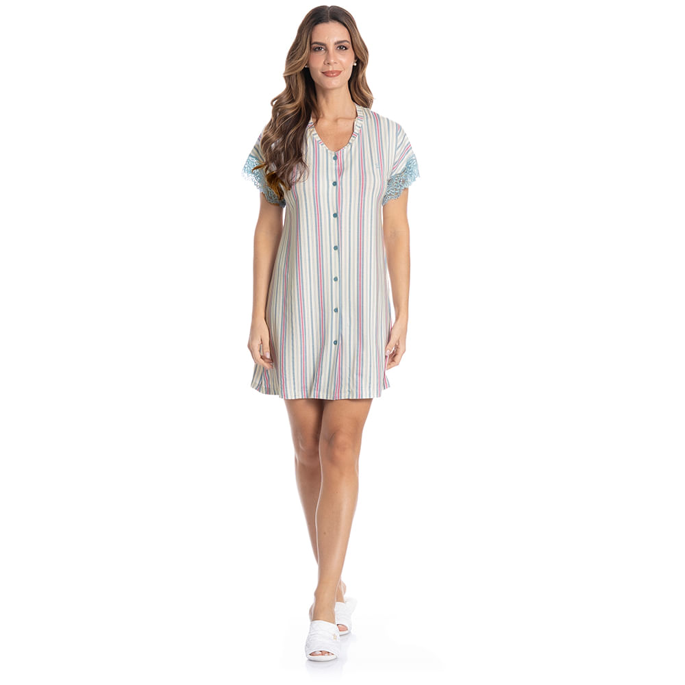 Camisão Curto Abotoado Com Renda Melissa - Imagem 4 - Mobile