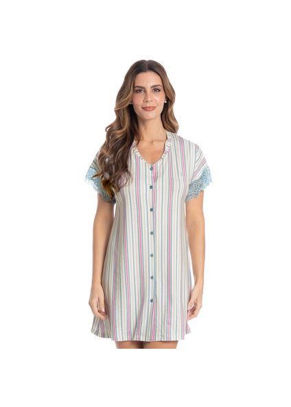Camisão Curto Abotoado Com Renda Melissa Azul - Imagem 1