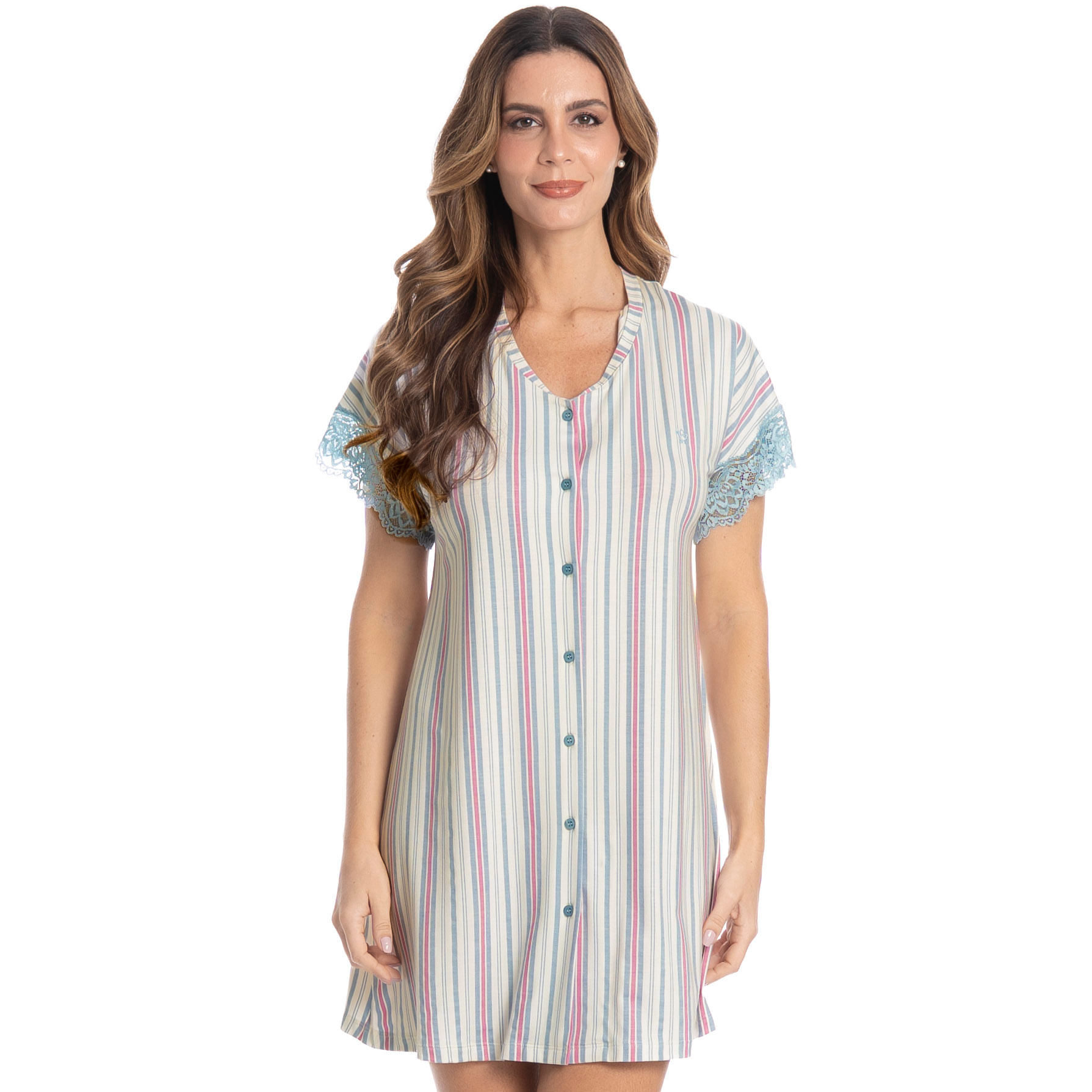 Camisão Curto Abotoado Com Renda Melissa - Imagem 1