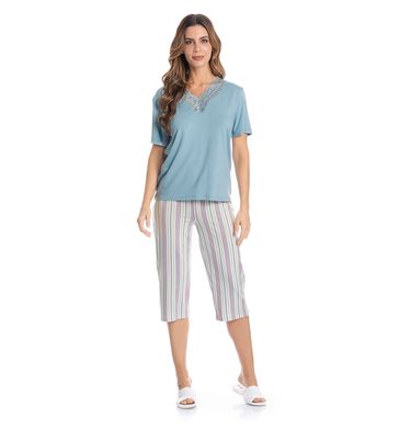 Pijama Feminino Pescador Com Renda Melissa - Imagem 3 - Mobile