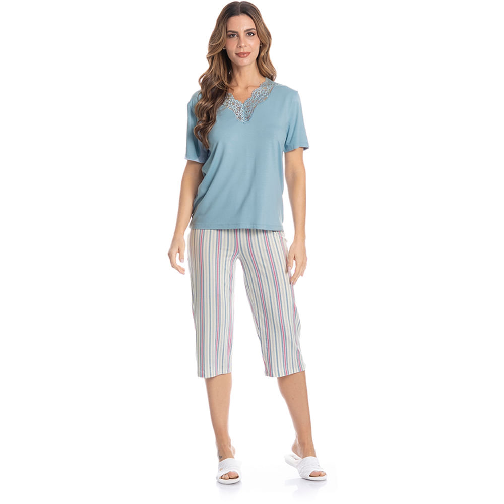 Pijama Feminino Pescador Com Renda Melissa - Imagem 3 - Mobile