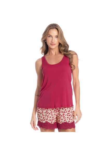 Pijama Feminino Curto Regata Primavera Rosa - Imagem 1