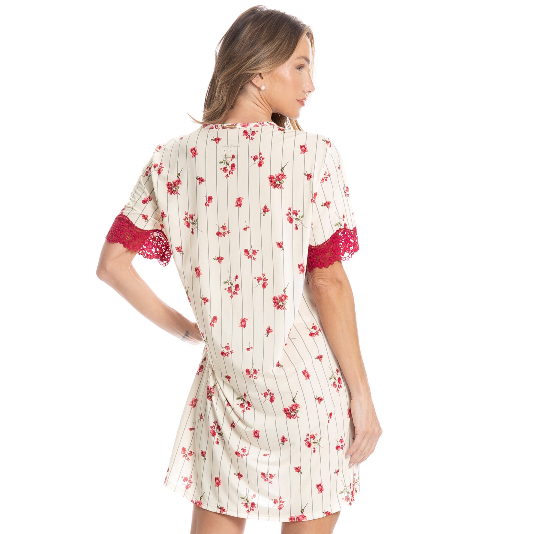 Camisão Feminino Curto Com Renda Primavera Rosa - Imagem 2