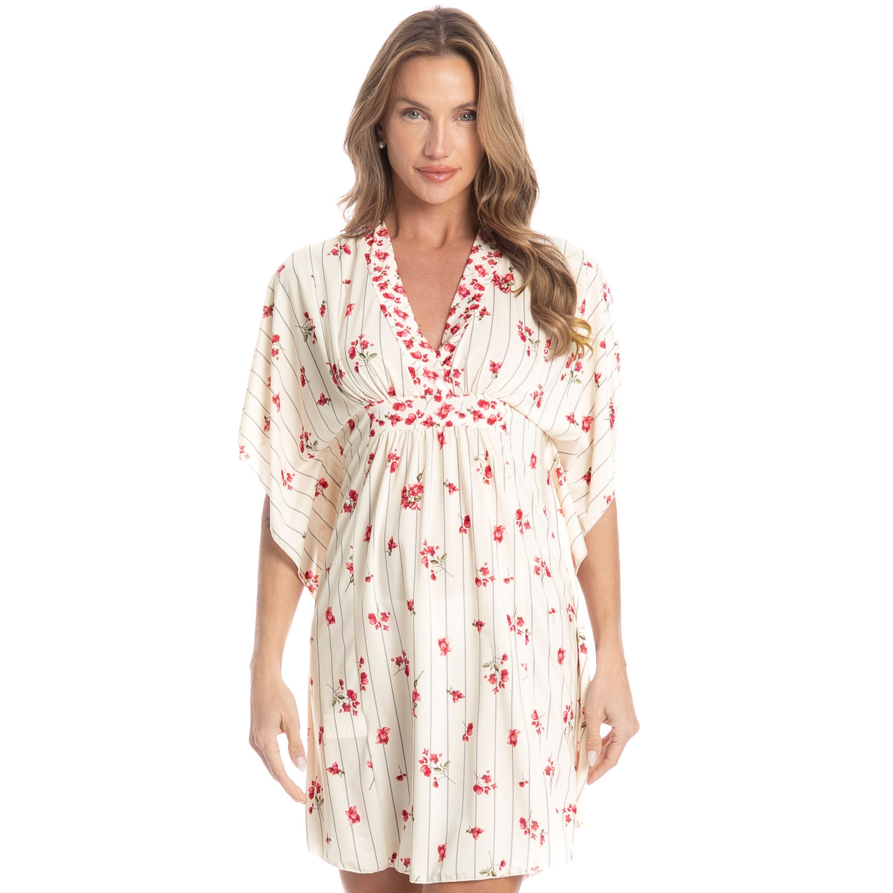 Kaftan Curto Primavera Rosa - Imagem 1
