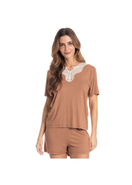 Pijama Curto Com Renda Marisa Bege - Imagem 1