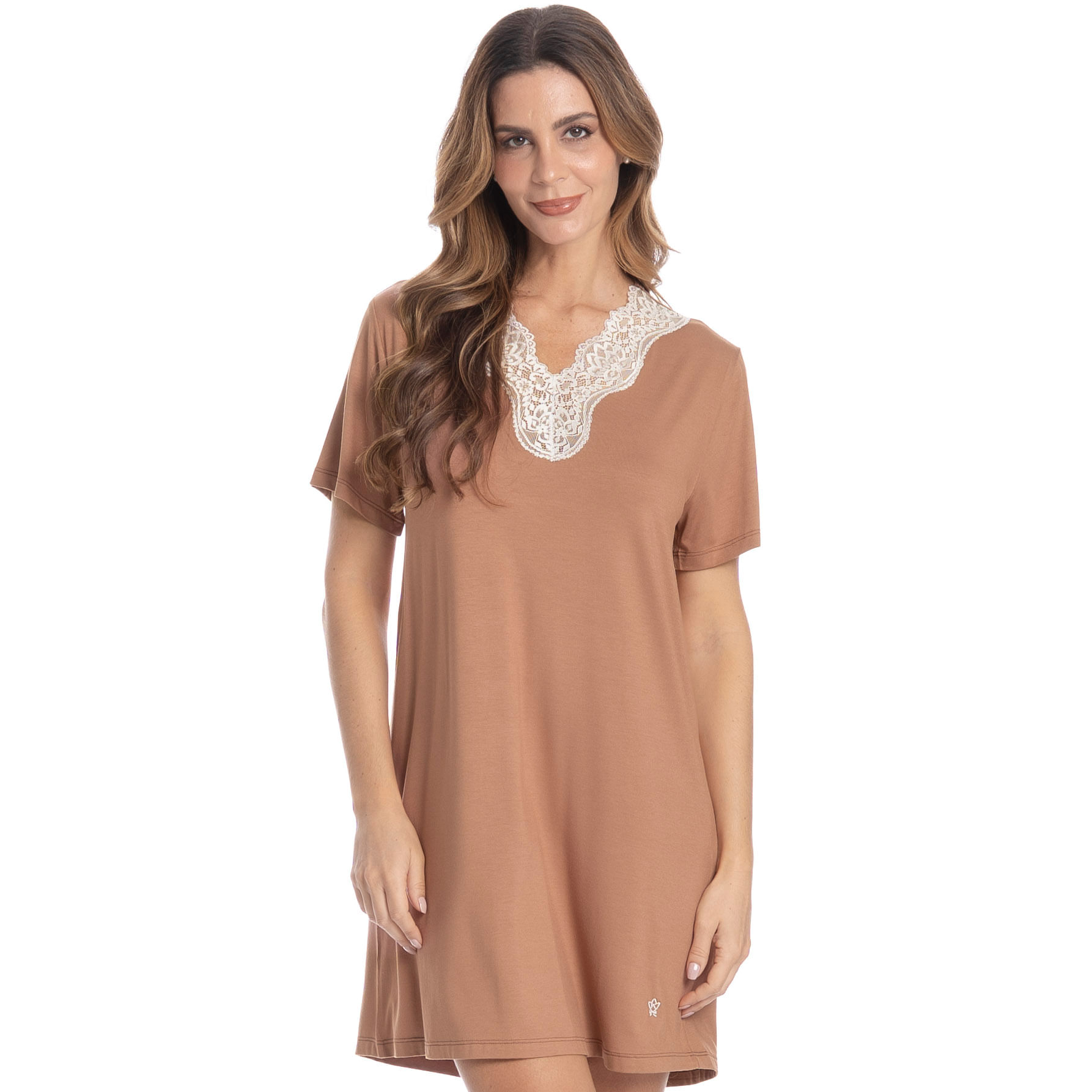 Camisão Curto Com Renda Marisa Bege - Imagem 1