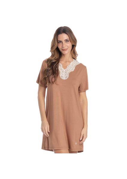 Camisão Curto Com Renda Marisa Bege - Imagem 1