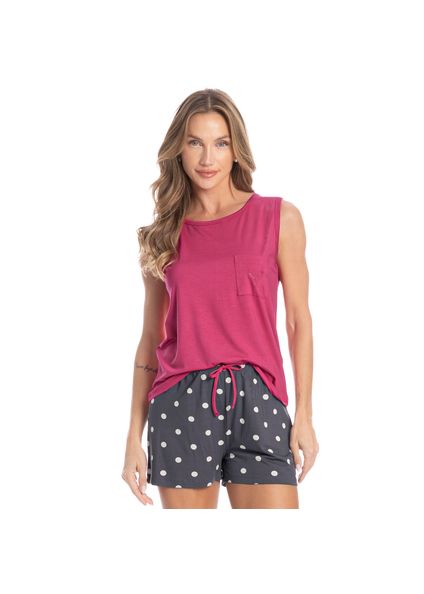 Pijama Feminino Curto Regata Com Bolso Mel Cinza - Imagem 1